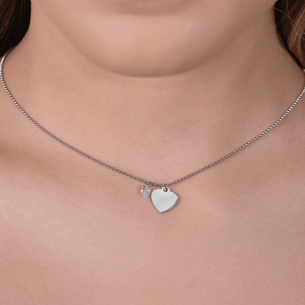 COLLAR DE ACERO PARA MUJER CON CORAZÓN Y CIRCONITA BLANCA