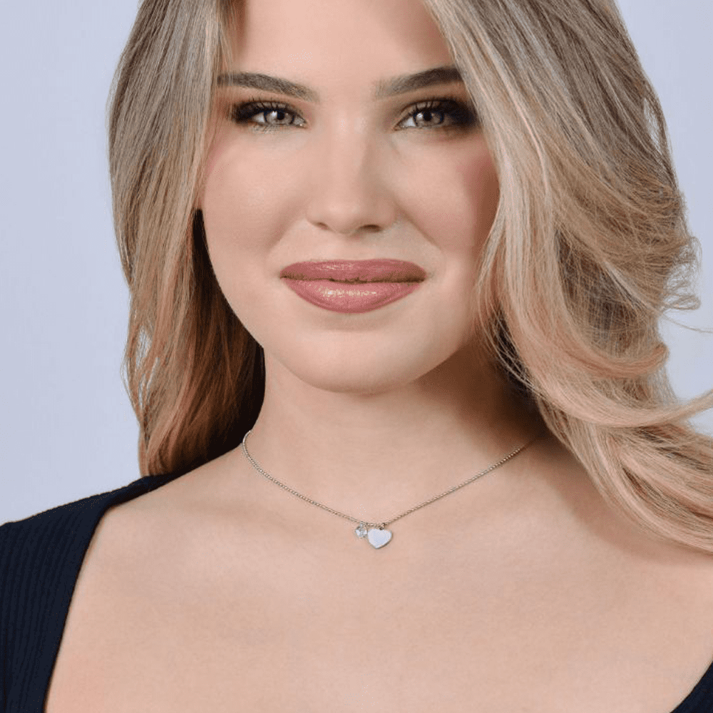 COLLAR DE ACERO PARA MUJER CON CORAZÓN Y CIRCONITA BLANCA