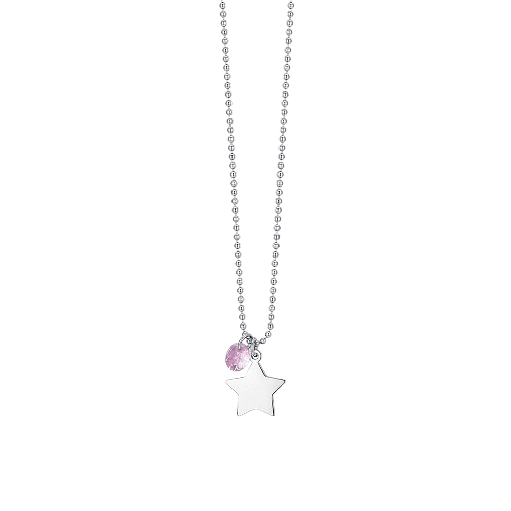 COLLAR DE ACERO PARA MUJER CON ESTRELLA Y CIRCONITA ROSA