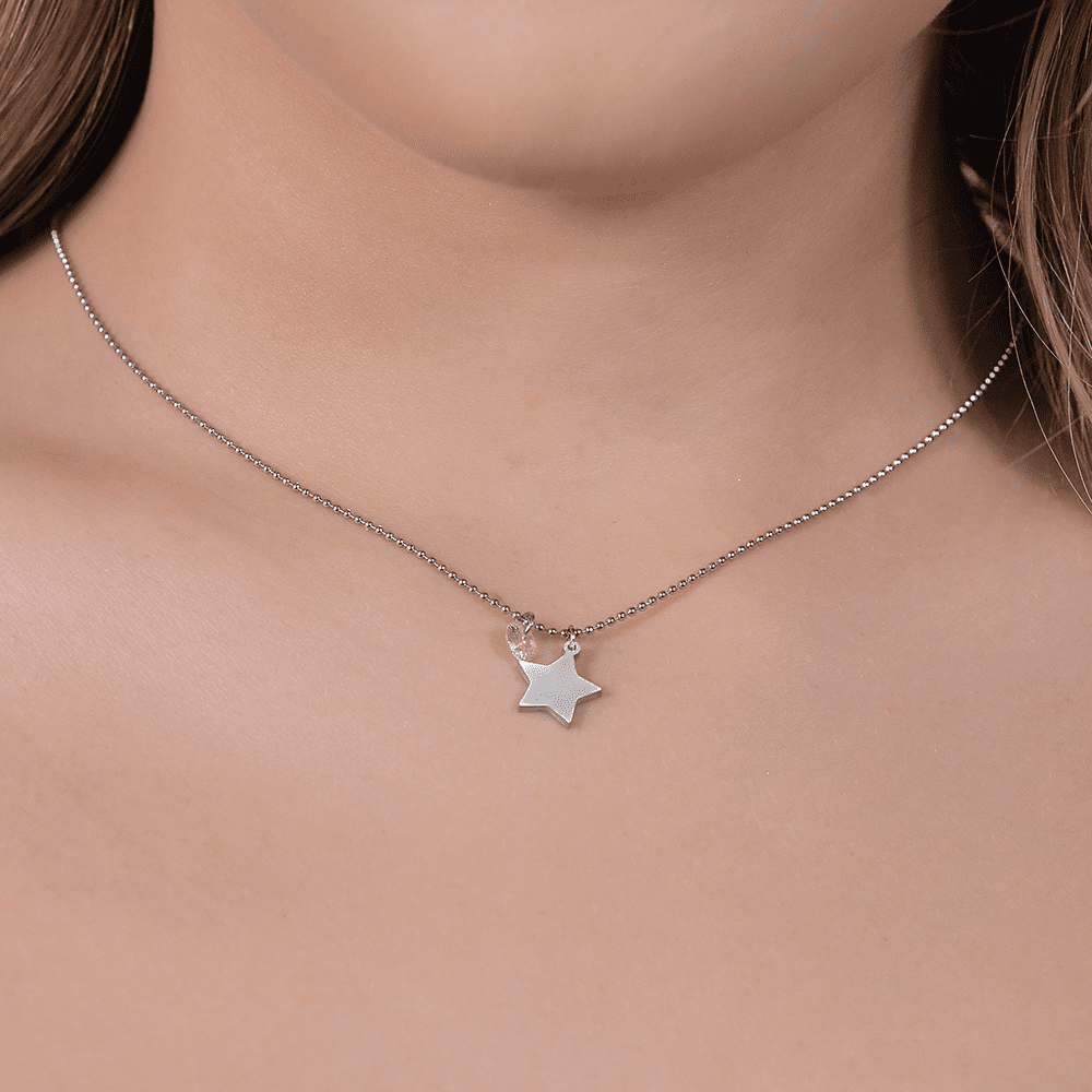 COLLAR DE ACERO PARA MUJER CON ESTRELLA Y CIRCONITA ROSA