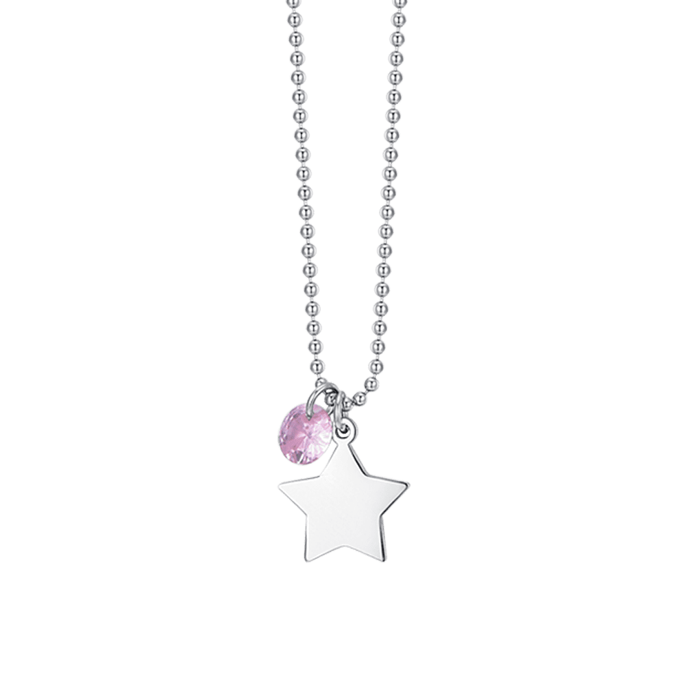 COLLAR DE ACERO PARA MUJER CON ESTRELLA Y CIRCONITA ROSA