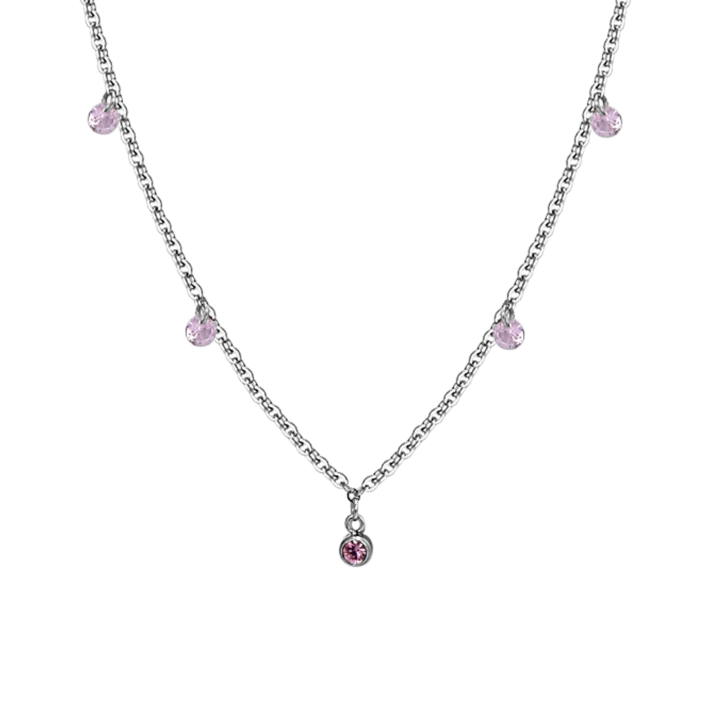 COLLAR DE ACERO CRISTAL ROSA PARA MUJER
