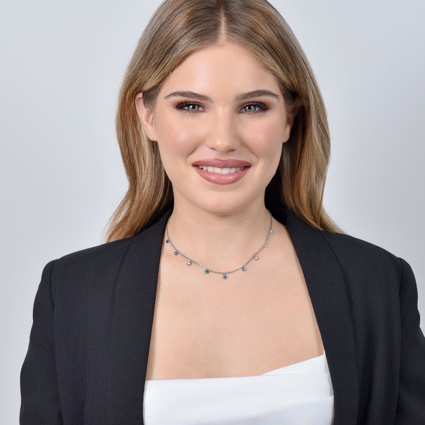 COLLAR DE ACERO CON CRISTAL MULTICOLOR