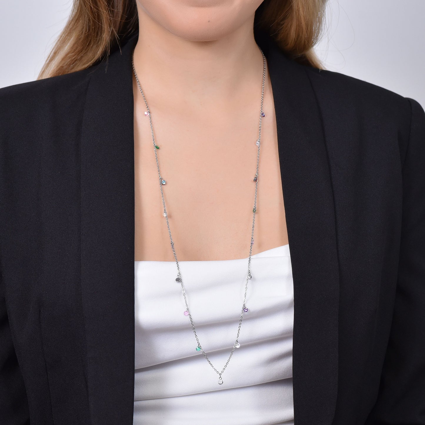 COLLAR DE ACERO CON CRISTAL MULTICOLOR