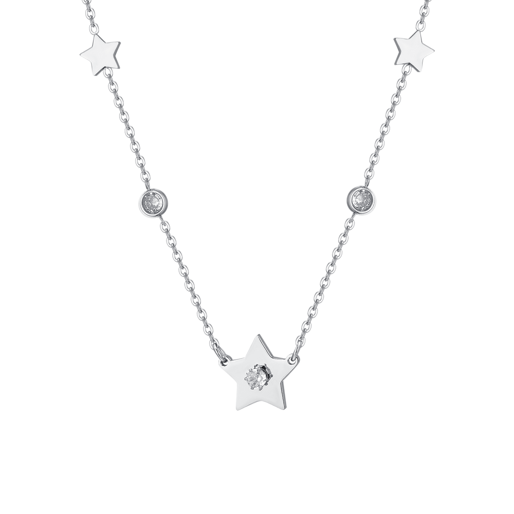 COLLAR DE ACERO CON ESTRELLAS Y CIRCONITAS PARA MUJER