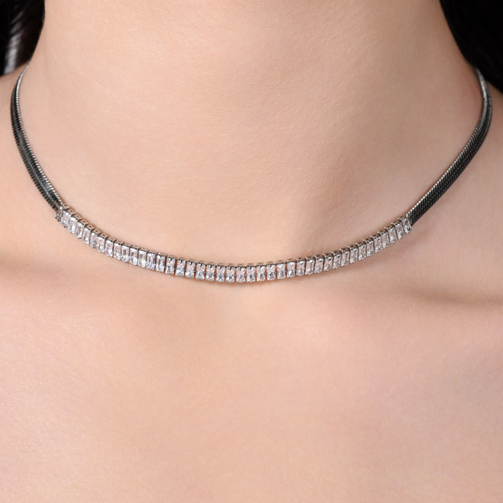 COLLAR DE ACERO CON CIRCONITA BLANCA PARA MUJER