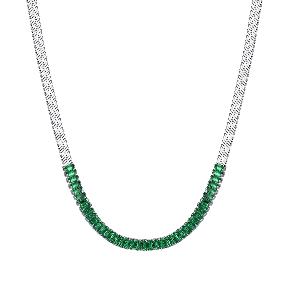 COLLAR DE ACERO CON CIRCONITA VERDE PARA MUJER