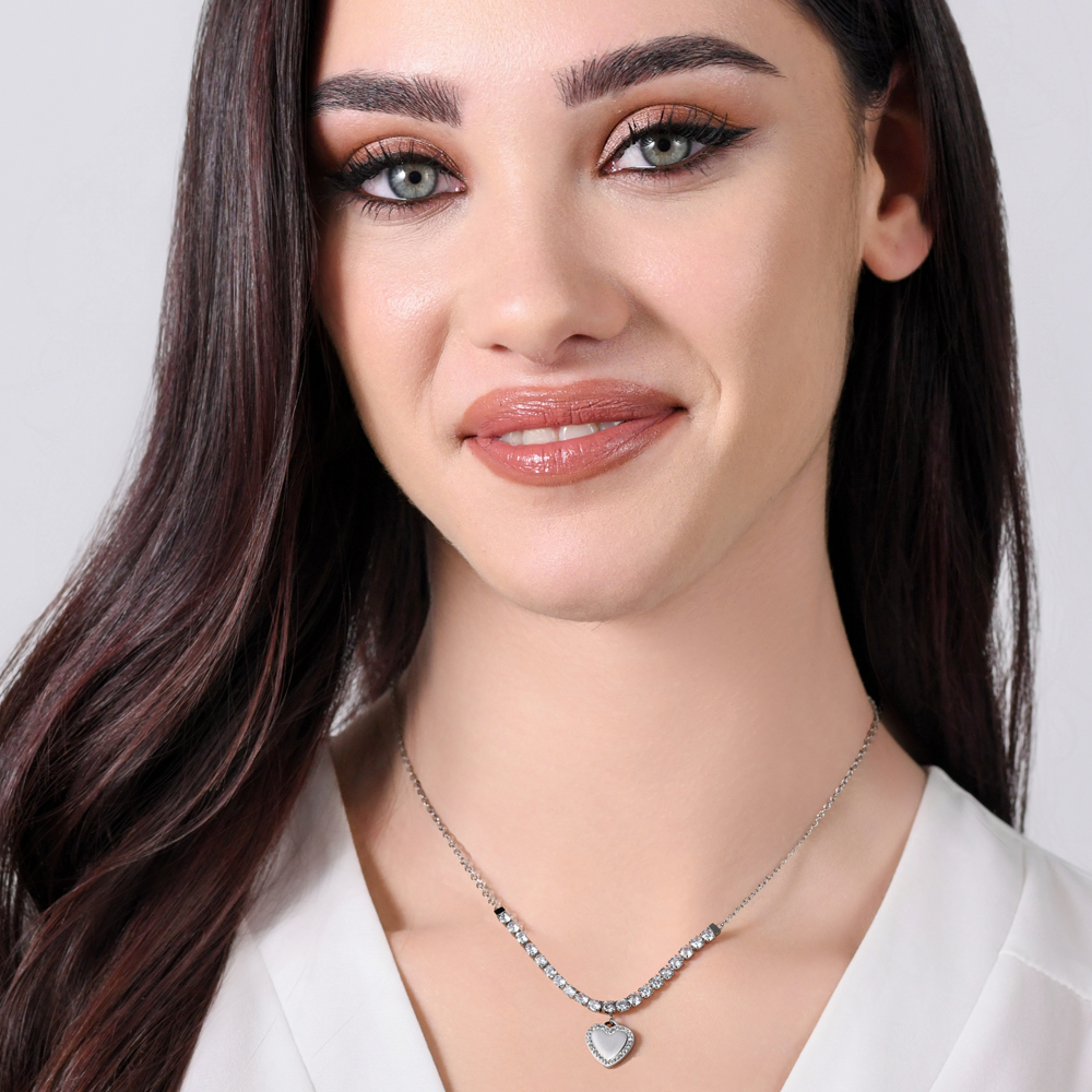 COLLAR TENIS MUJER ACERO CORAZON Y CIRCONITA