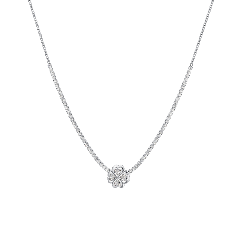 COLLAR DE TENIS TRÉBOL DE CUATRO HOJAS DE ACERO PARA MUJER