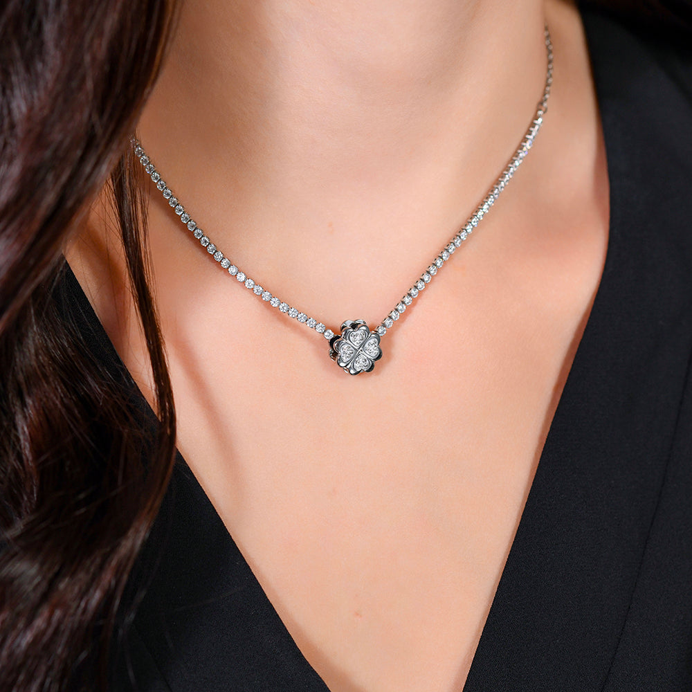 COLLAR DE TENIS TRÉBOL DE CUATRO HOJAS DE ACERO PARA MUJER