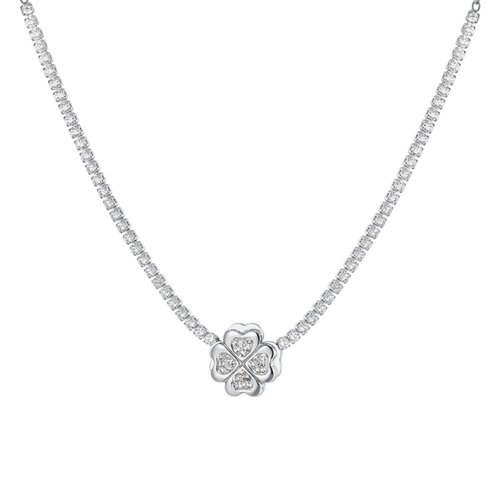 COLLAR DE TENIS TRÉBOL DE CUATRO HOJAS DE ACERO PARA MUJER