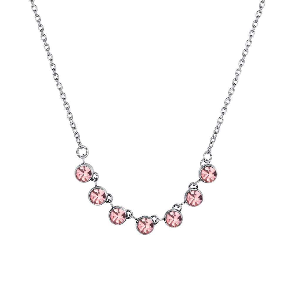 COLLAR DE ACERO CRISTAL ROSA PARA MUJER