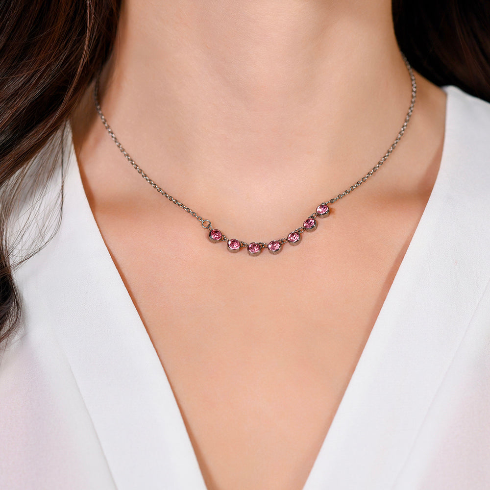 COLLAR DE ACERO CRISTAL ROSA PARA MUJER