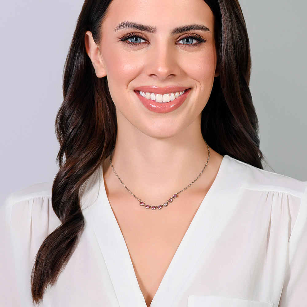 COLLAR DE ACERO CRISTAL ROSA PARA MUJER