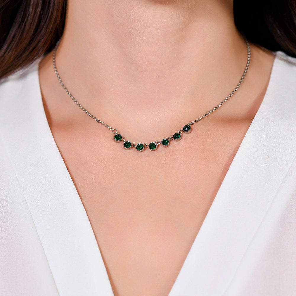 COLLAR DE ACERO CRISTAL VERDE PARA MUJER