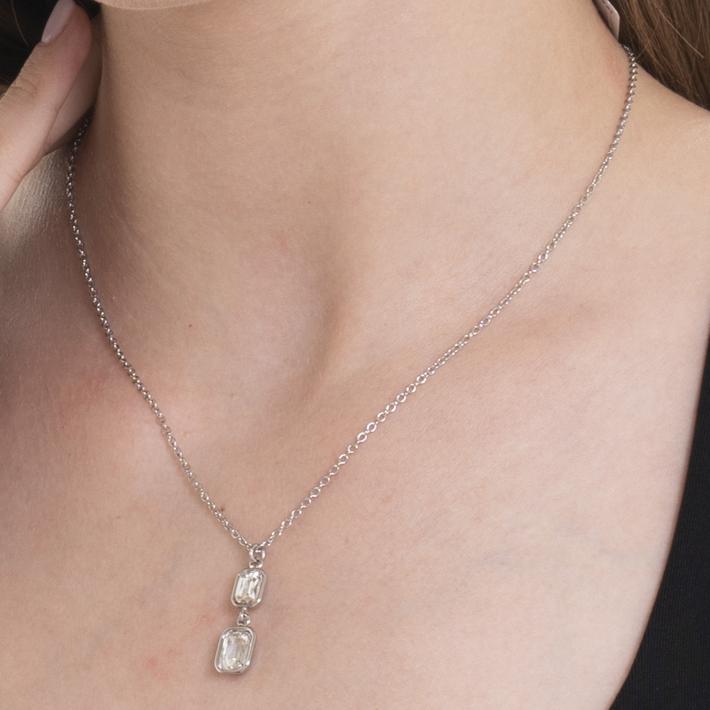 COLLANA DONNA IN ACCIAIO  CON CRISTALLI BIANCHI