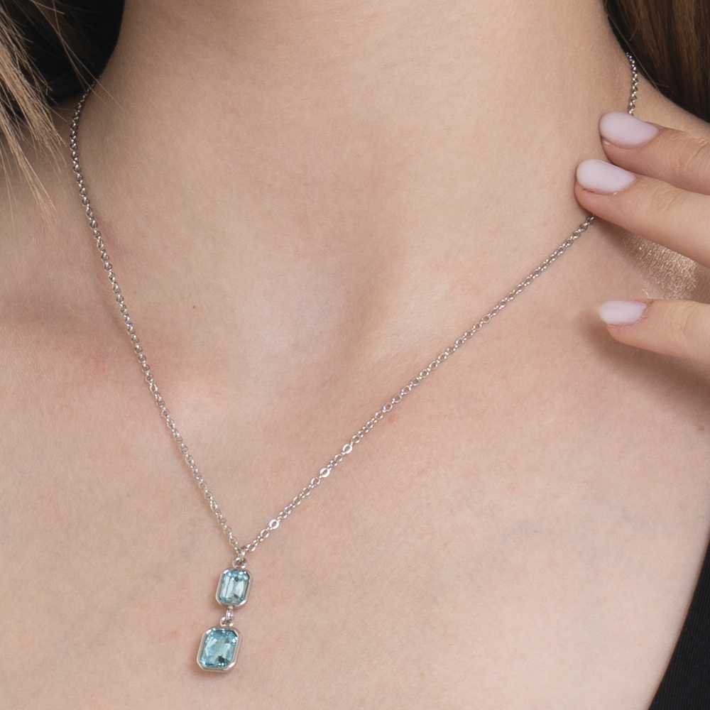 COLLANA DONNA IN ACCIAIO CON CRISTALLI ACQUA MARINA