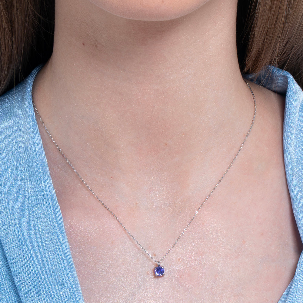 COLLANA DONNA IN ACCIAIO  ZIRCONE VIOLA