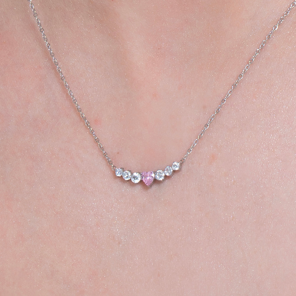 COLLANA DONNA IN ACCIAIO CON CUORE ROSA E CRISTALLI BIANCHI