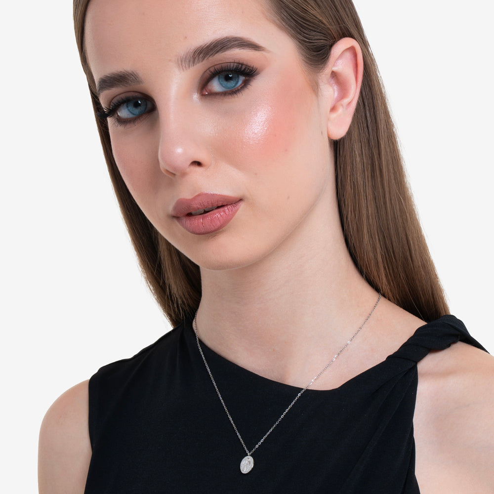 COLLANA DONNA IN ACCIAIO, MEDAGLIETTA CON MADONNINA MIRACOLOSA