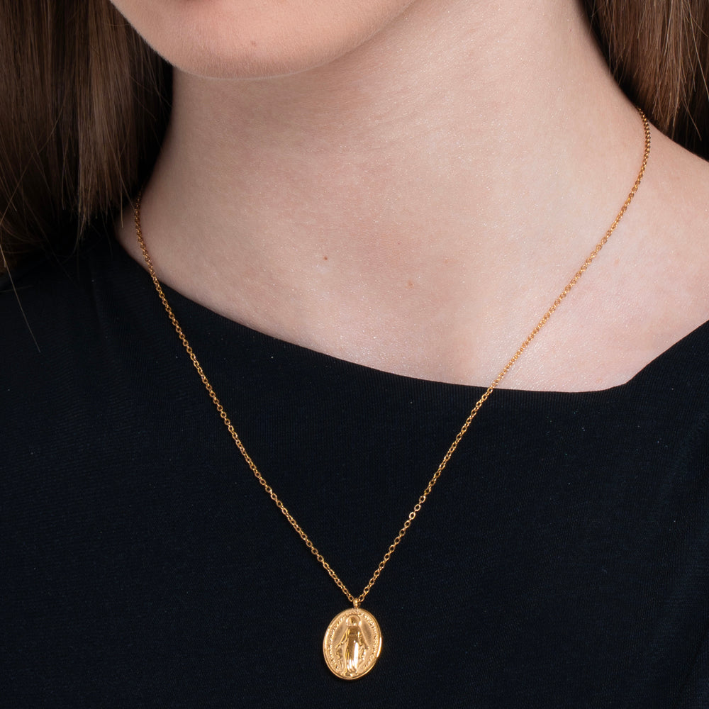 COLLANA DONNA IN ACCIAIO IP GOLD, MEDAGLIETTA CON MADONNINA MIRACOLOSA