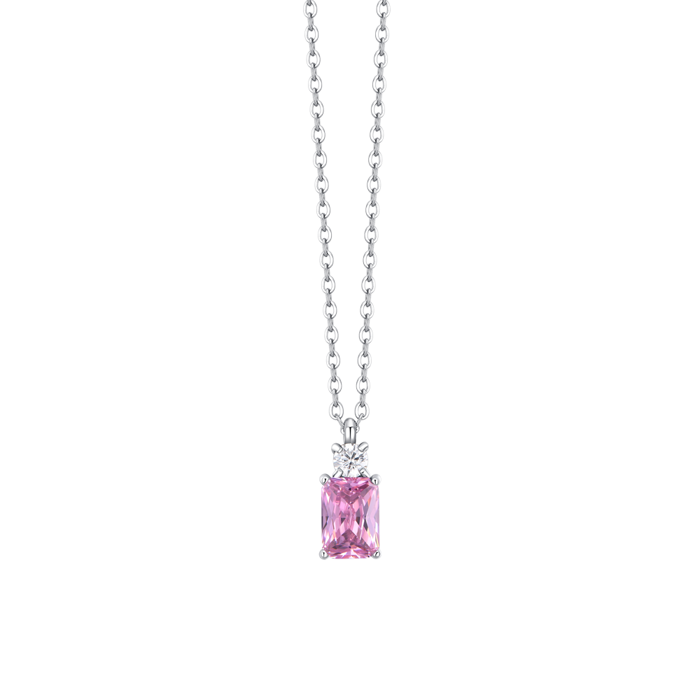 COLLANA DONNA IN ACCIAIO CON ZIRCONI ROSA E BIANCO