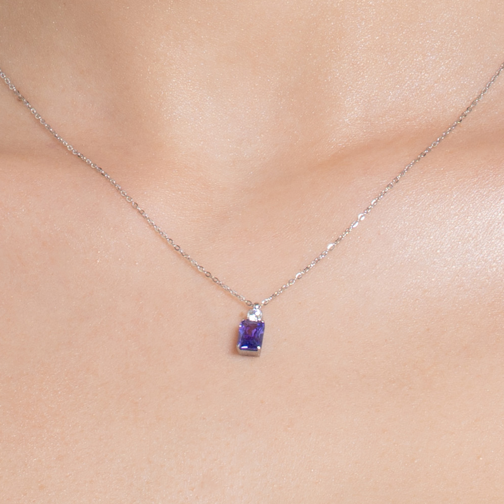 COLLANA DONNA IN ACCIAIO CON ZIRCONI VIOLA E BIANCO