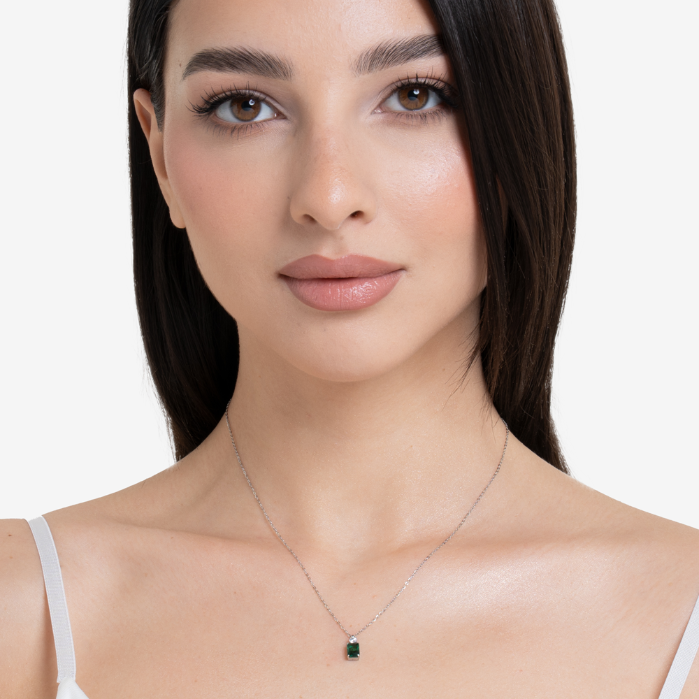 COLLANA DONNA IN ACCIAIO CON ZIRCONI VERDE E BIANCO