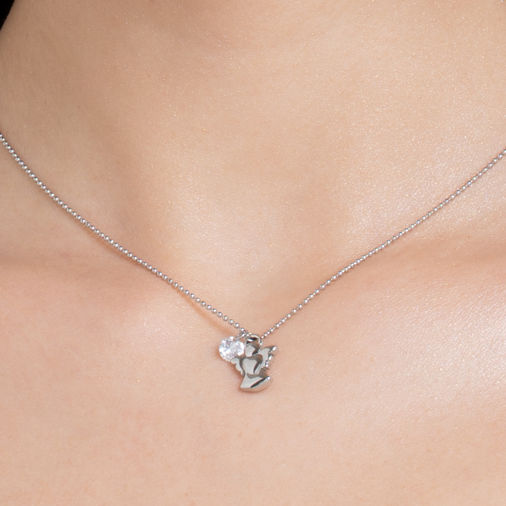 COLLANA DONNA IN ACCIAIO CON ANGELO E ZIRCONE BIANCO
