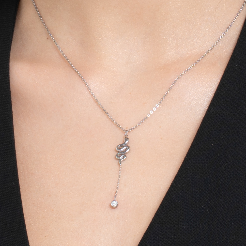 COLLANA DONNA IN ACCIAIO CON SERPENTE  E CRISTALLO BIANCO