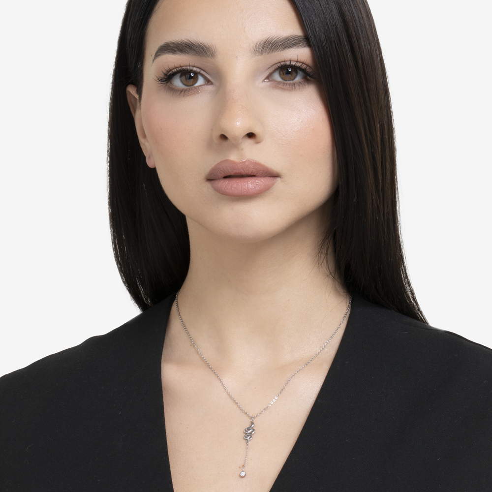 COLLANA DONNA IN ACCIAIO CON SERPENTE  E CRISTALLO BIANCO
