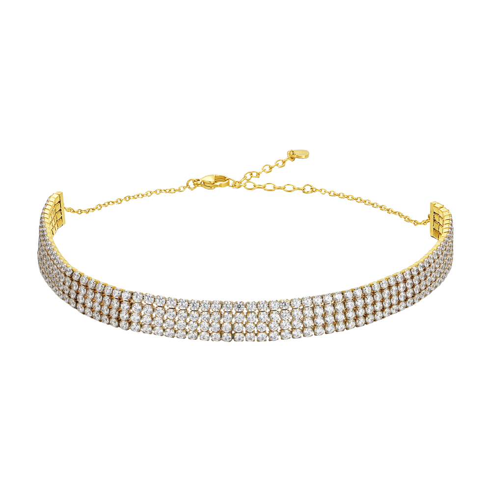COLLANA CHOKER TENNIS DONNA IN ACCIAIO IP GOLD CON ZIRCONI BIANCHI
