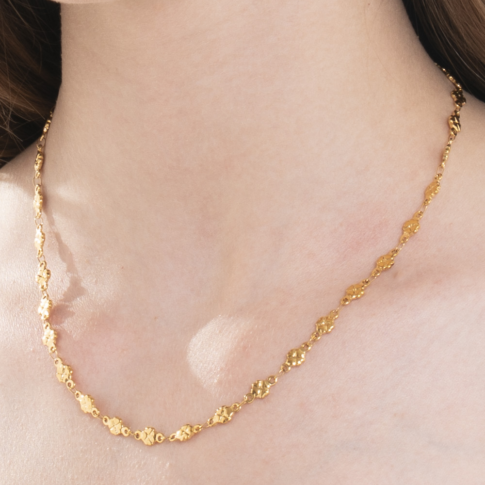 COLLANA DONNA IN ACCIAIO IP GOLD CON QUADRIFOGLI