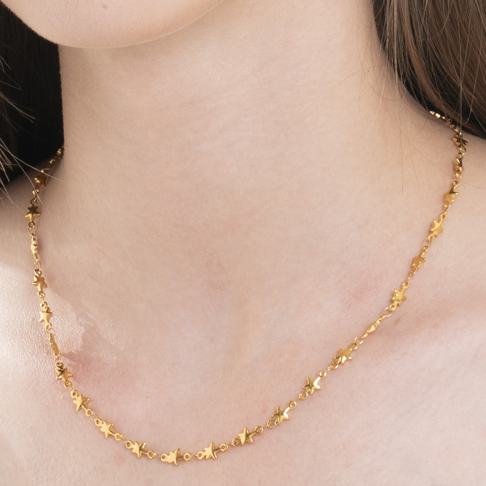 IP COLLAR DE ACERO DORADO PARA MUJER CON ESTRELLAS