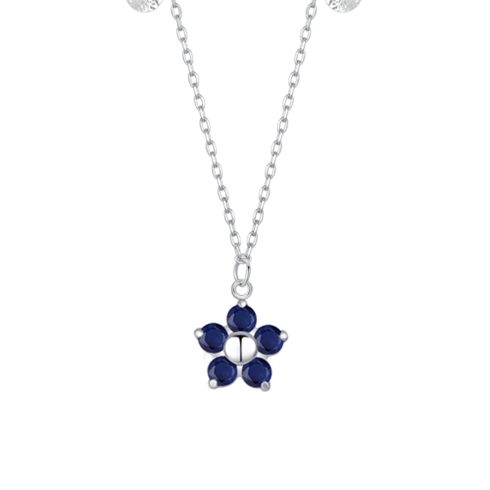 COLLANA DONNA IN ACCIAIO CON PENDENTE FIORE CON E PETALI ZICONE BLU