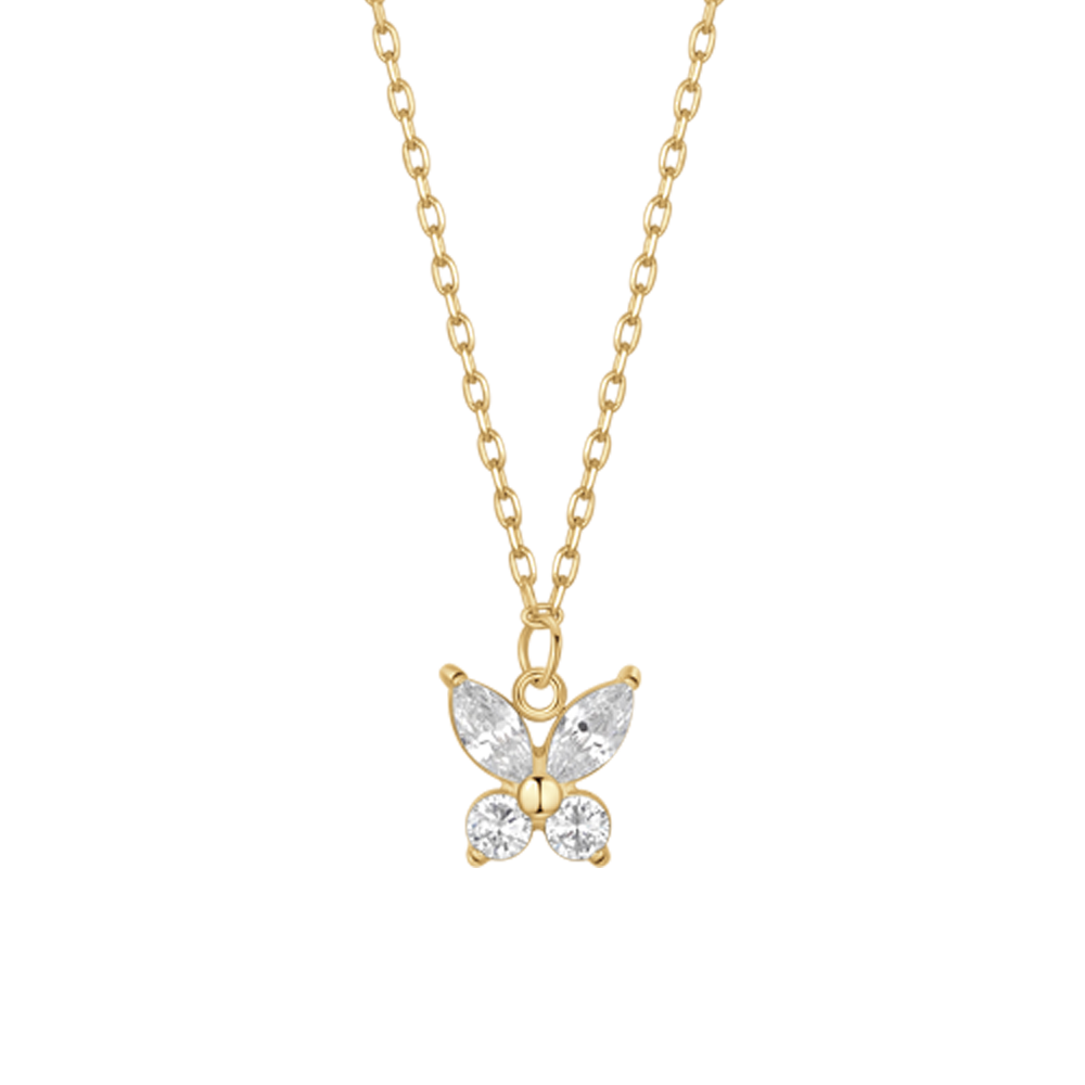 COLLANA DONNA IN ACCIAIO CON PENDENTE FARFALLA ED ALI ZIRCONE BIANCO COLORE ORO
