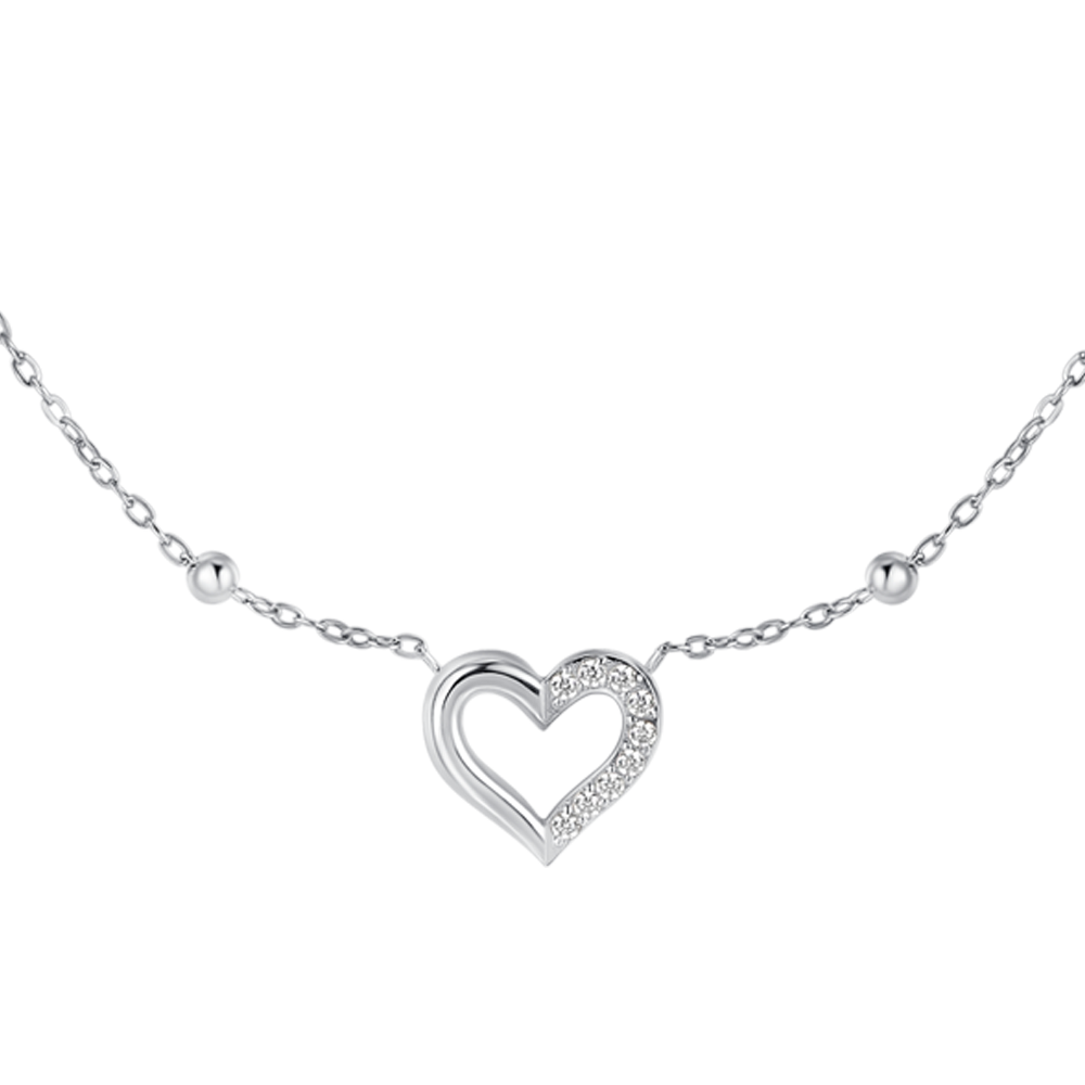 COLLANA DONNA IN ACCIAIO CON CUORE E PUNTI LUCE IN ZIRCONE BIANCO