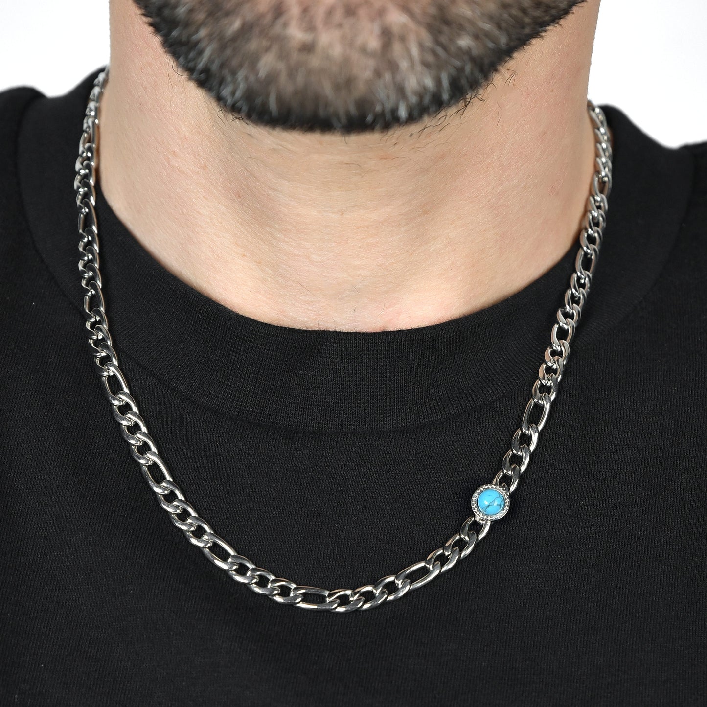 COLLAR DE HOMBRE DE ACERO CON PIEDRA TURQUESA