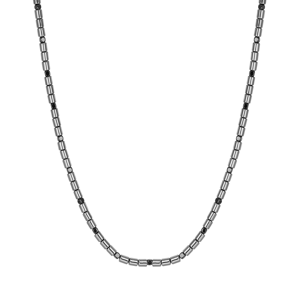 COLLAR DE HOMBRE DE ACERO CON PLATA Y HEMATITA NEGRA