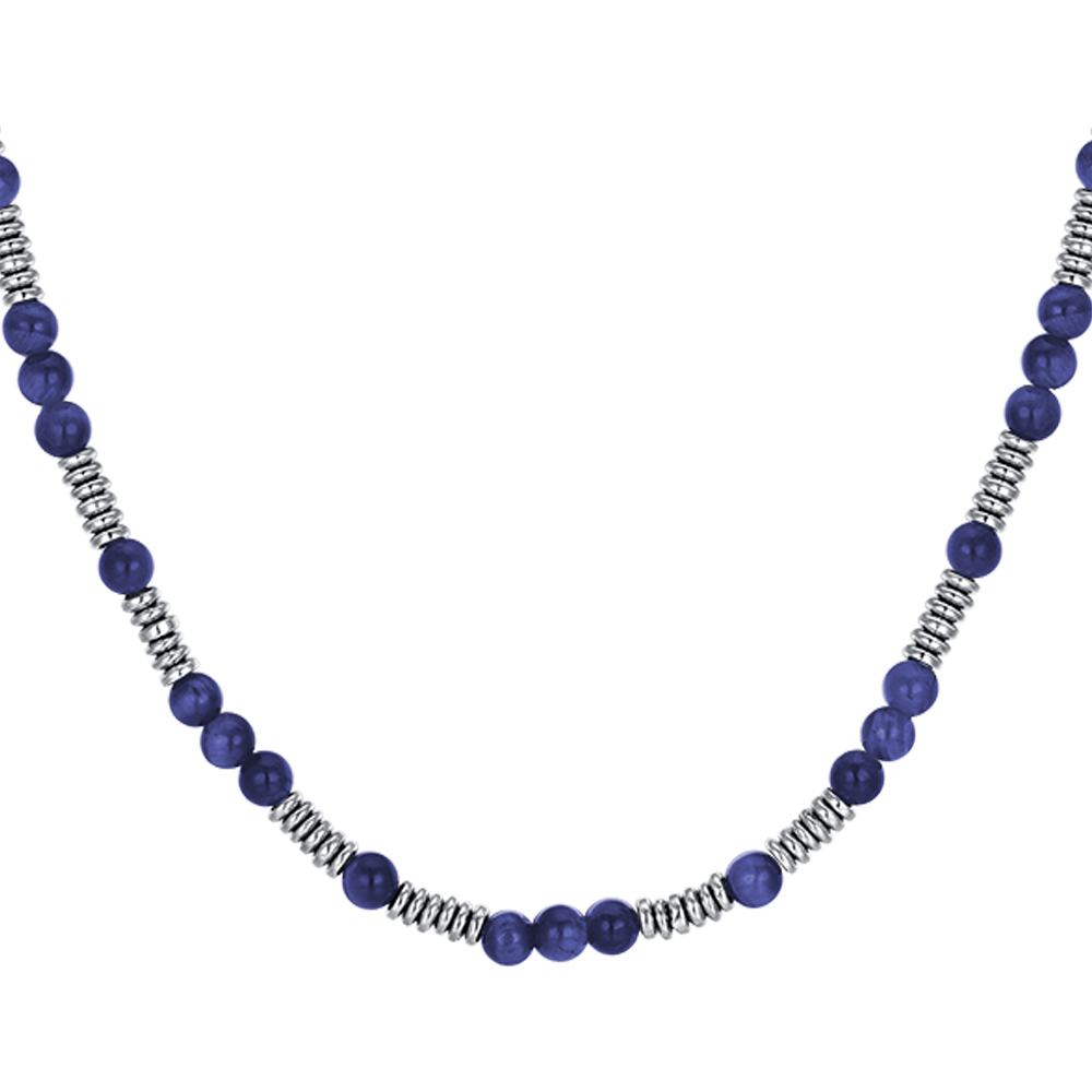 COLLAR DE HOMBRE DE ACERO CON PIEDRAS AZULES Y ELEMENTOS DE ACERO