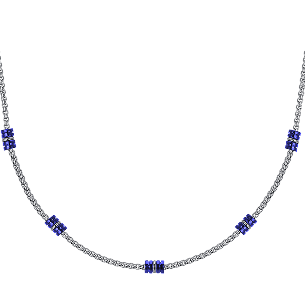 COLLAR DE HOMBRE DE ACERO CON ELEMENTOS IP AZUL Y PLATA