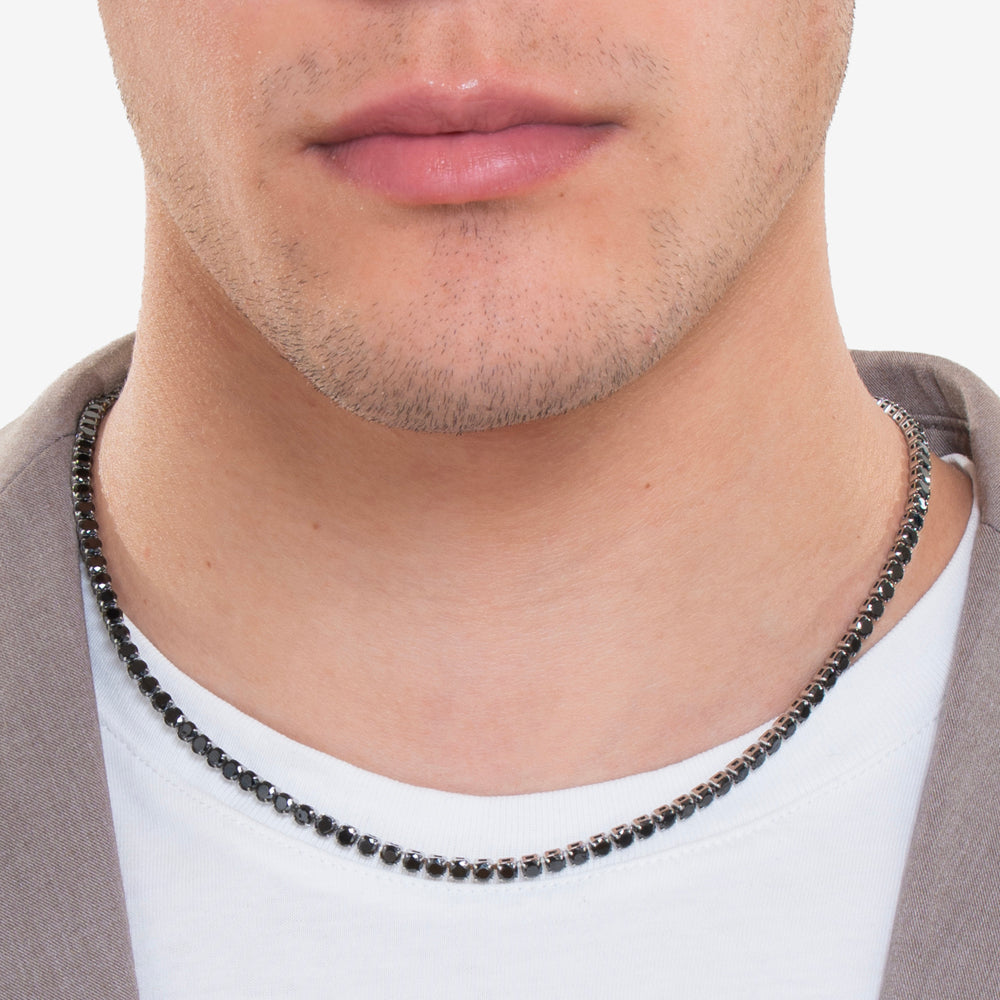 COLLAR DE TENIS DE ACERO PARA HOMBRE CON CRISTALES NEGROS