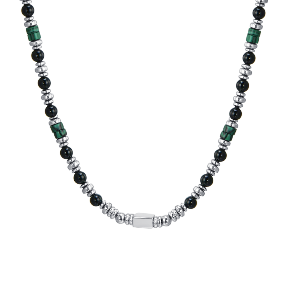 COLLAR DE ÁGATA NEGRA DE ACERO PARA HOMBRE