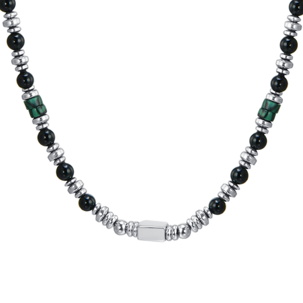 COLLAR DE ÁGATA NEGRA DE ACERO PARA HOMBRE