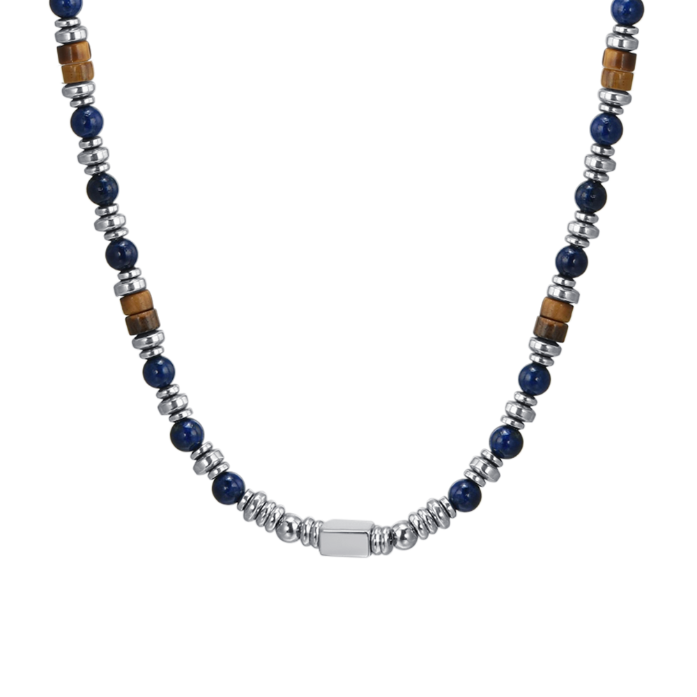 COLLAR DE HOMBRE DE ACERO CON PIEDRA LAPIS
