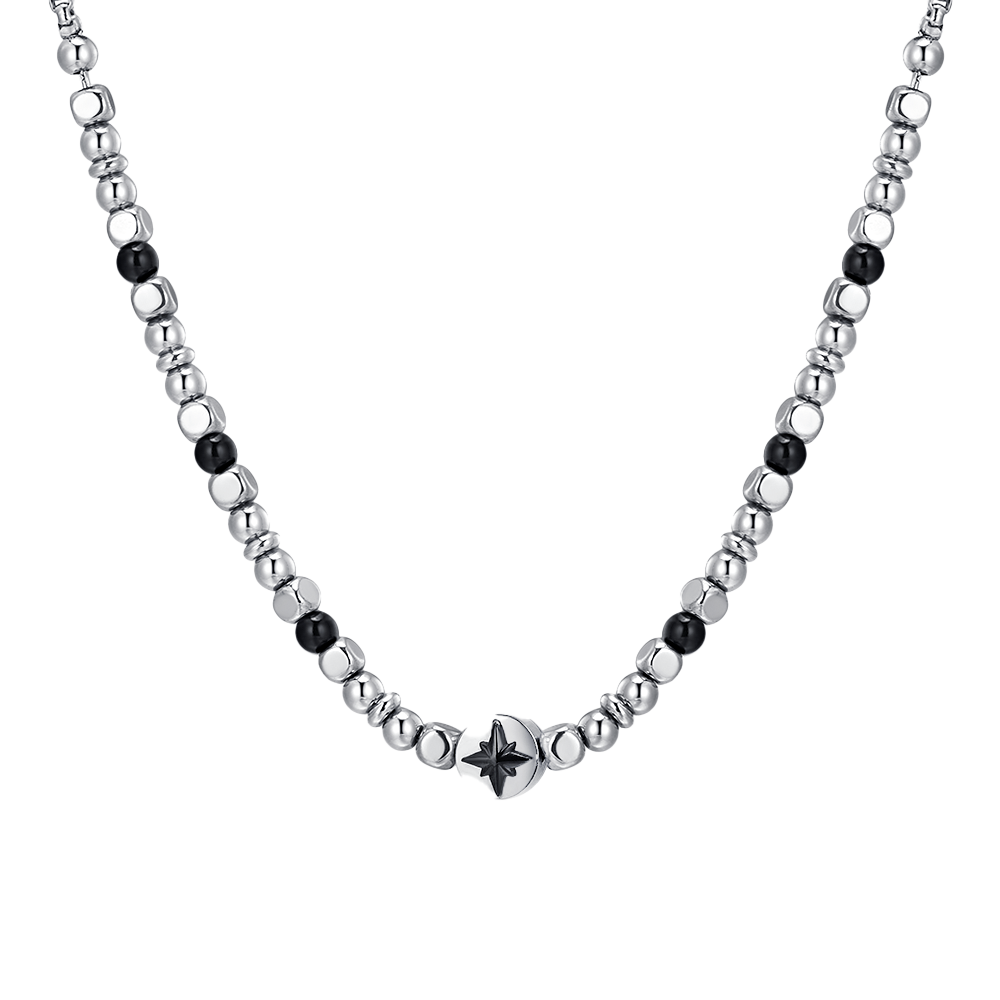 COLLAR HOMBRE ACERO ROSA DE LOS VIENTOS IP NEGRO