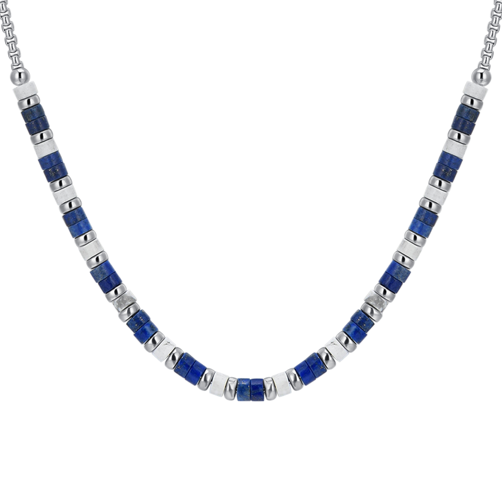 COLLAR DE ACERO PARA HOMBRE LAPIS Y PIEDRAS BLANCAS
