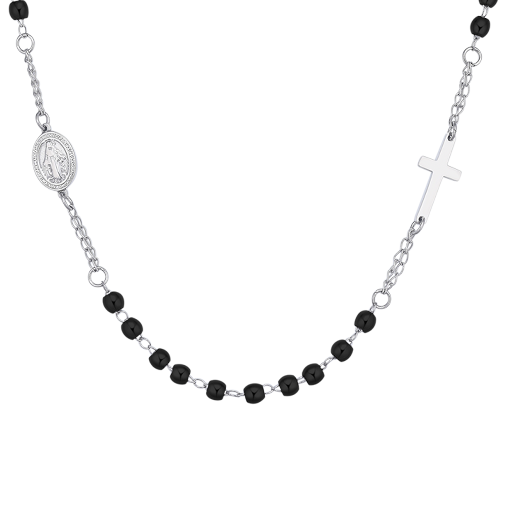 COLLANA UOMO ROSARIO IN ACCIAIO NERO