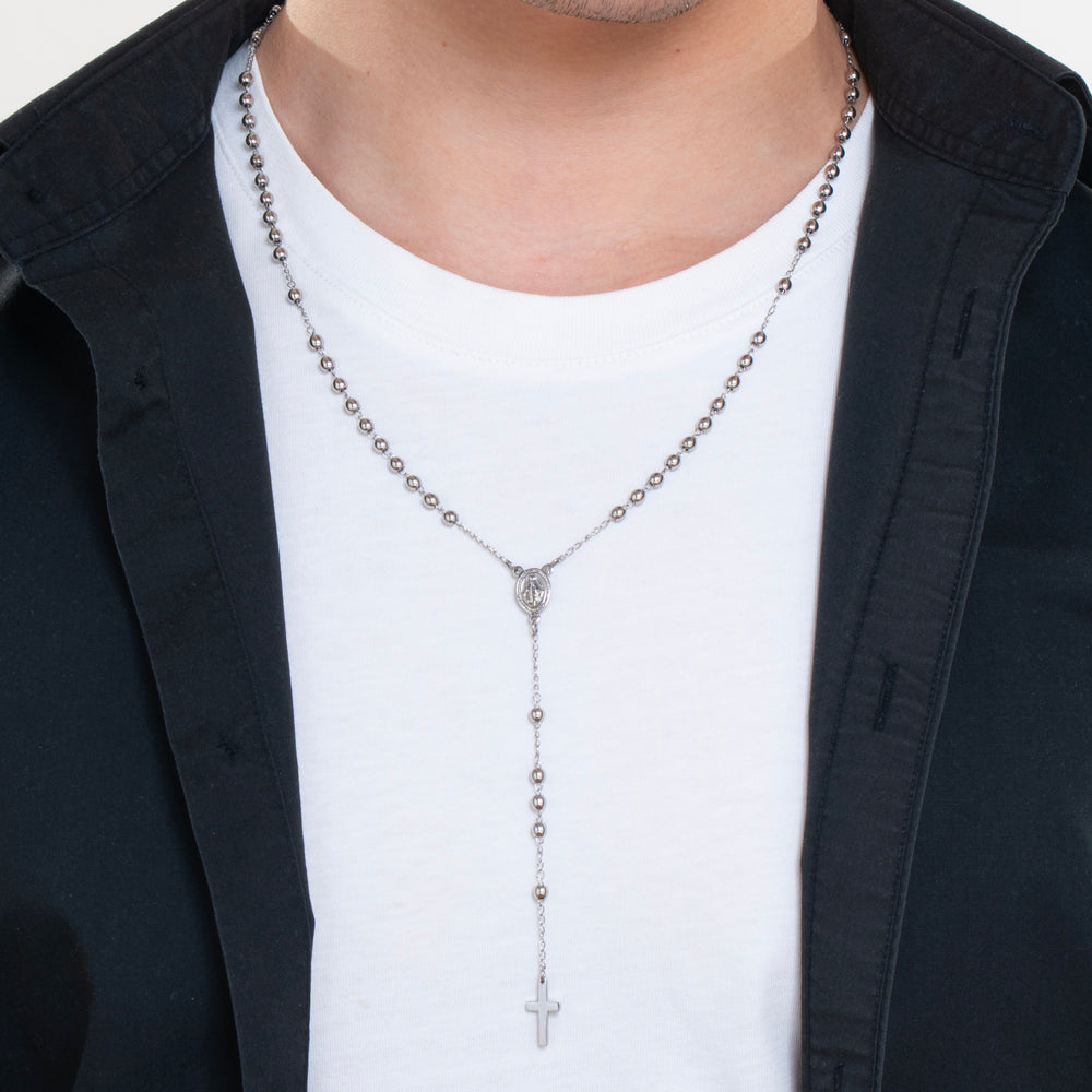 COLLANA UOMO ROSARIO IN ACCIAIO