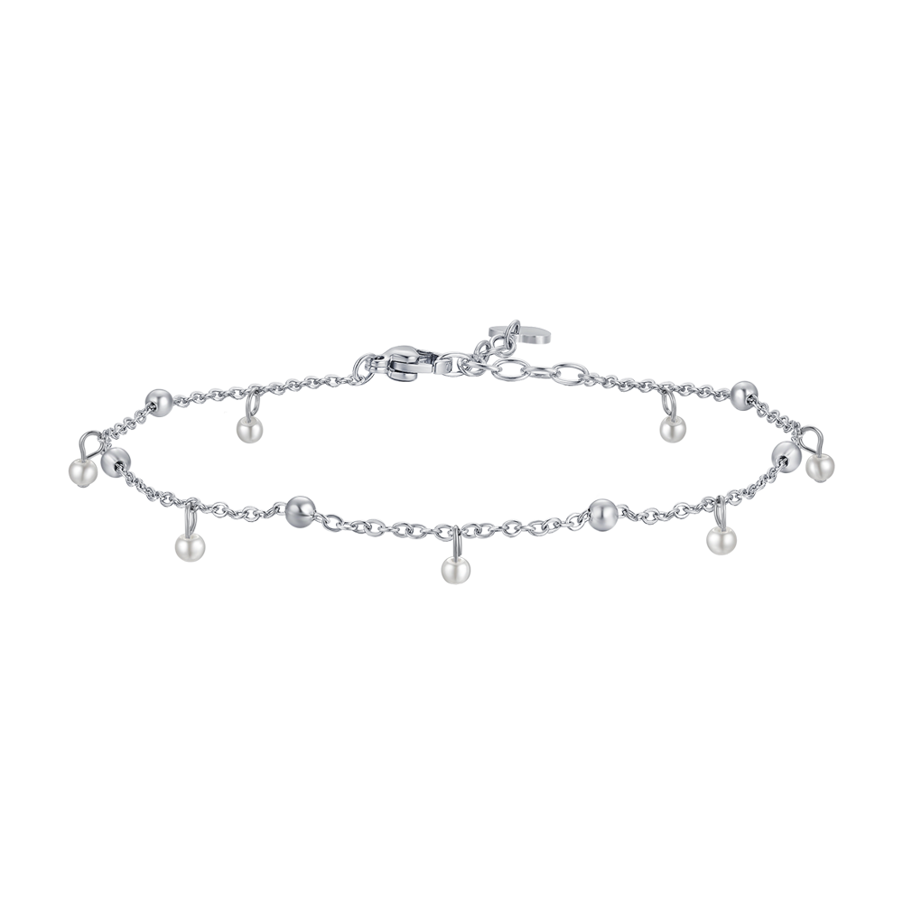 CAVIGLIERA DONNA IN ACCIAIO CON PERLE BIANCHE
